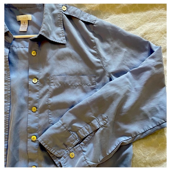 Chico’s Button Down Silky Soft Blue Shirt Size 1 - Picture 2 of 4